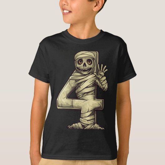 Nummer 4 Mummy Halloween Theme 4 Jaar Oude Kinder T-shirt (Voorkant)