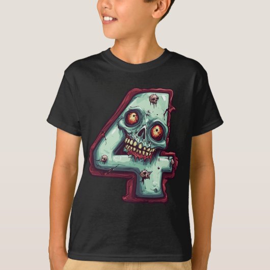 Nummer 4 Zombie Halloween Theme 4 Jaar Oude Kinder T-shirt (Voorkant)