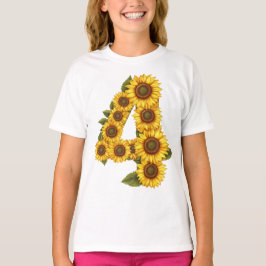 Nummer 4 Zonnebloemen Thema 4 Jaar Oude Kinder Mei T-shirt
