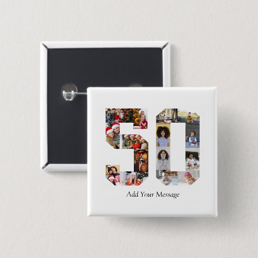 Nummer 50 Fotocollage Vierkante Button 5,1 Cm (Voorkant /achterkant)