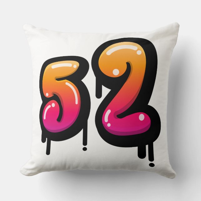 Nummer 52 Graffiti Drip Bubble Typografie Vector Kussen (Voorkant)