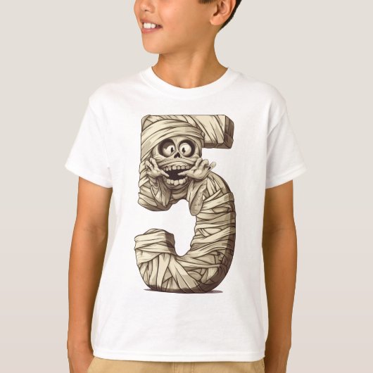 Nummer 5 Mummy Halloween Theme 5 Jaar Oude Kinder T-shirt (Voorkant)