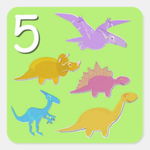 Nummer 5 Vijf Dinosaurussen tellen Vierkante Sticker