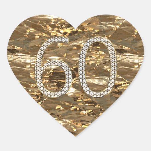 Nummer 60 Diamant bruiloft hart glanzend goud Hart Sticker (Voorkant)