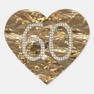 Nummer 60 Diamant bruiloft hart glanzend goud Hart Sticker