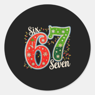 Nummer 67 Grappige Zes Zeven 6 7 Meme Kerst Licht Ronde Sticker