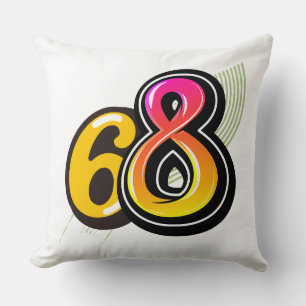 Nummer 68 Retro Kleurrijke Bubble-typografie Vecto Kussen