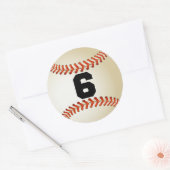 Nummer 6 Baseball Ronde Sticker (Envelop)