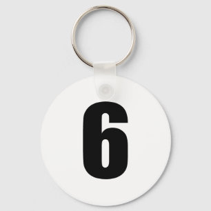 nummer 6 in zwart op witte sleutelhanger