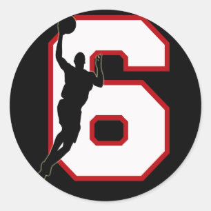 NUMMER 6 MET BASKETBALL PLAYER RONDE STICKER