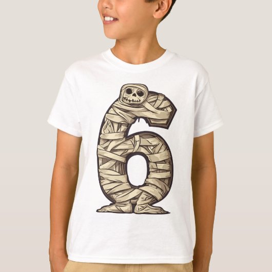 Nummer 6 Mummy Halloween Theme 6 Jaar Oude Kinder T-shirt (Voorkant)