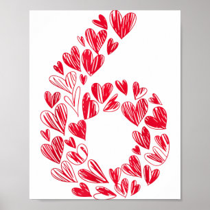 Nummer 6 - Schattig Zes Zeven Hartjes Overeenkomen Poster