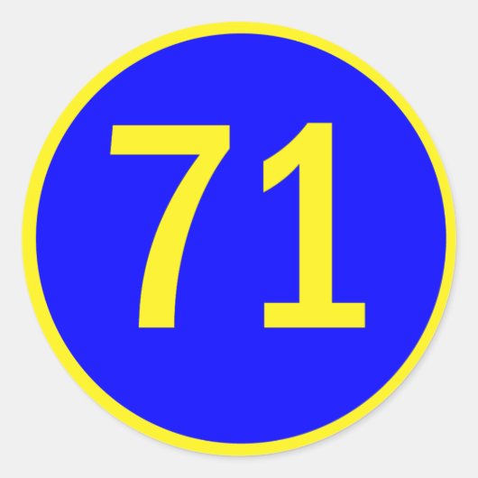 Nummer 71, in een cirkel ronde sticker (Voorkant)