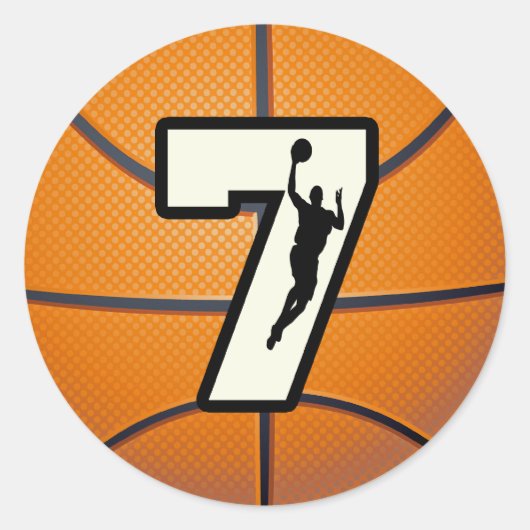 Nummer 7 Basketball en Player Ronde Sticker (Voorkant)