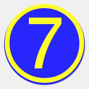 Nummer 7 in een cirkel, blauwe achtergrond ronde sticker