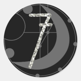 Nummer 7 Zeven Rune Monogram Geometrische Maan Zwa Ronde Sticker