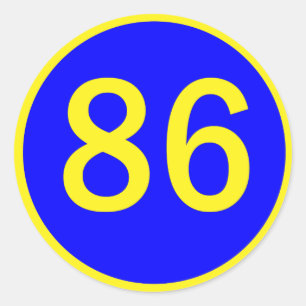 Nummer 86, in een cirkel ronde sticker