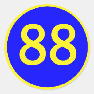 Nummer 88, in een cirkel ronde sticker