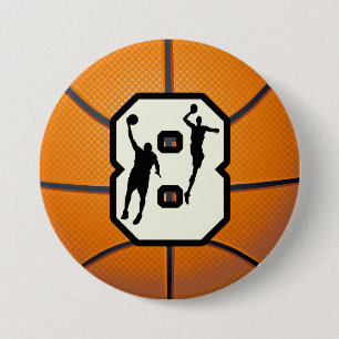 Nummer 8 Basketball en spelers Ronde Button 7,6 Cm
