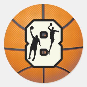 Nummer 8 Basketball en spelers Ronde Sticker