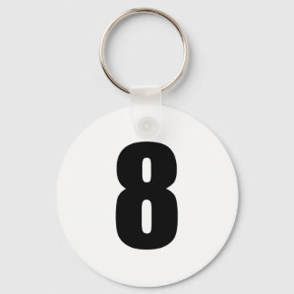 nummer 8 in zwart op witte sleutelhanger