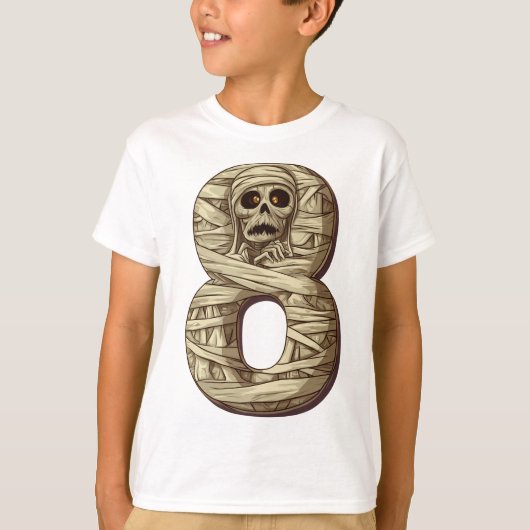 Nummer 8 Mummy Halloween Theme 8 Jaar Oude Kinder T-shirt (Voorkant)