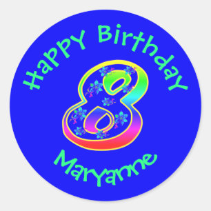 Nummer 8 Stickers van de verjaardagsdagsbloemen