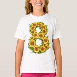 Nummer 8 Zonnebloemen Thema 8 Jaar Oude Kinder Mei T-shirt