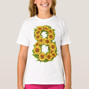 Nummer 8 Zonnebloemen Thema 8 Jaar Oude Kinder Mei T-shirt
