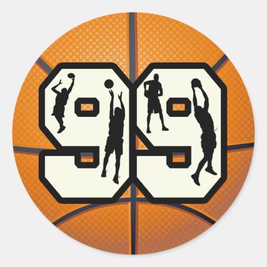 Nummer 99 Basketball Ronde Sticker (Voorkant)