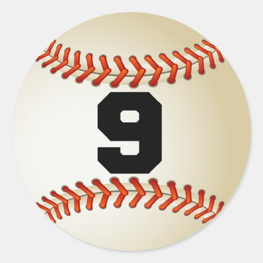 Nummer 9 Baseball Ronde Sticker (Voorkant)