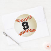 Nummer 9 Baseball Ronde Sticker (Envelop)