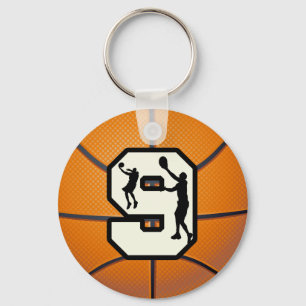 Nummer 9 Basketball en speler Sleutelhanger