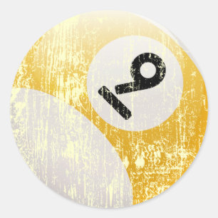 NUMMER 9 BILJART BAL - GEËRODEERD EN VEROUDERD RONDE STICKER