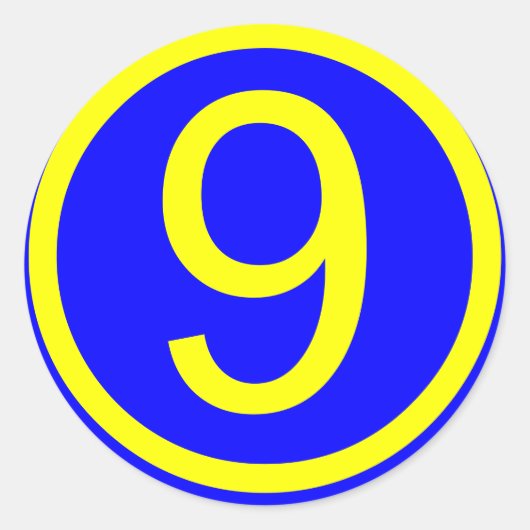Nummer 9 in een cirkel, blauwe achtergrond ronde sticker (Voorkant)