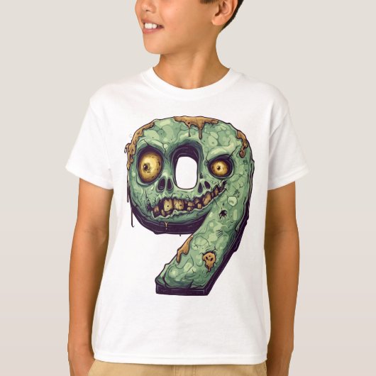 Nummer 9 Zombie Halloween Theme 9 Jaar Oude Kinder T-shirt (Voorkant)