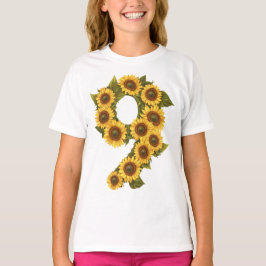 Nummer 9 Zonnebloemen Thema 9 Jaar Oude Kinder Mei T-shirt