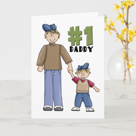 Nummer één, #1 Pap vader en jongen kind Kaart (Gele Bloem)