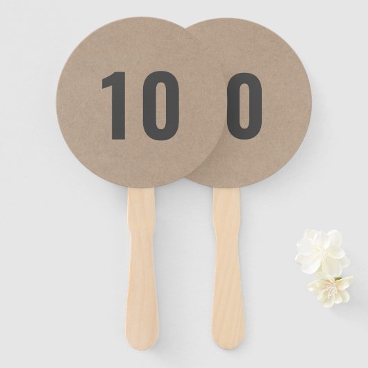 Nummer peddel | Moderne Rustic Kraft Simple Score Handwaaier (Voorkant en achterkant)
