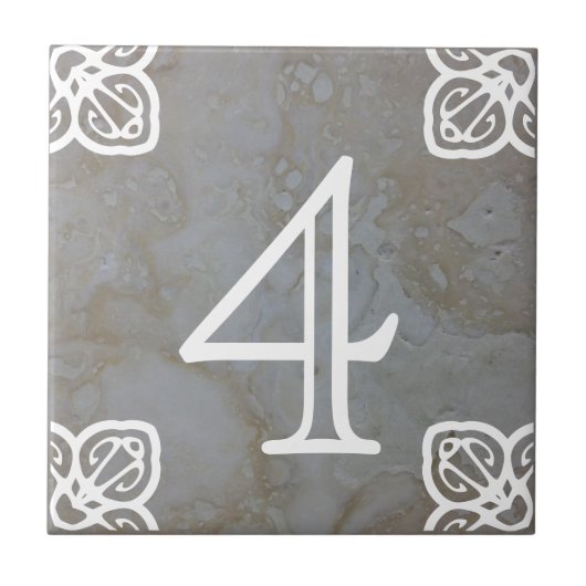 Nummer Tile - Spaans wit op kalksteen Tegeltje (Voorkant)