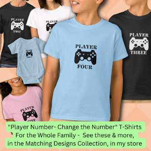 Nummer wijzigen, speler vier-matchingpadgamer t-shirt