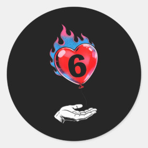 Nummer zes vuur hart ballon bijpassend paar ronde sticker