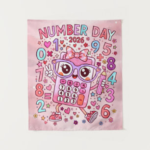 Nummerdag 2026 Mooie Roze Wiskunde Rekenmachine Po Wandkleed