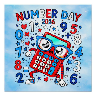 Nummerdag 2026 Roode Rekenmachine Wiskunde Ontwerp Perfect Poster
