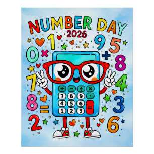 Nummerdag 2026 Schattige Rekenmachine Wiskunde Ont Perfect Poster