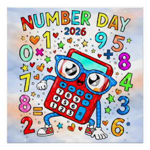 Nummerdag 2026 Schattige Rekenmachine Wiskunde Ont Perfect Poster