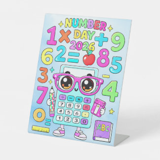 Nummerdag 2026 Schattige Rekenmachine Wiskunde Ont Reclamebord Met Voetstuk