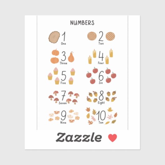Nummers 1 - 10 in Herfst Esthetisch Kinder Educati Sticker (Vel)