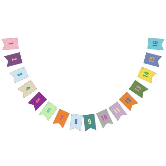 nummers 1-16 op kleurrijke vlaggen vlaggetjes (Alle)