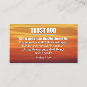 Nummers 23:19   TRUST GOD is geen Man script Visitekaartje